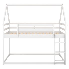 Twin Over Twin Low Bunk Bed With Ladder, House Shape