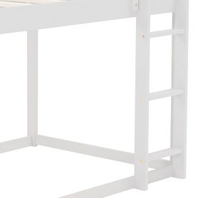 Twin Over Twin Low Bunk Bed With Ladder, House Shape
