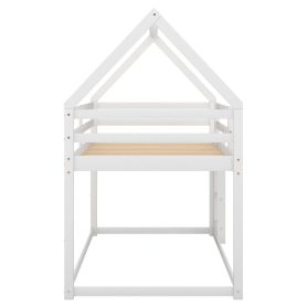 Twin Over Twin Low Bunk Bed With Ladder, House Shape
