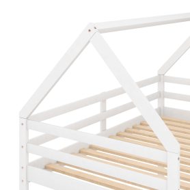 Twin Over Twin Low Bunk Bed With Ladder, House Shape