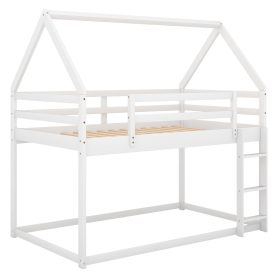 Twin Over Twin Low Bunk Bed With Ladder, House Shape