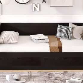 Wooden Extendable Daybed With Trundle Bed And Two Storage Drawers