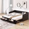 Wooden Extendable Daybed With Trundle Bed And Two Storage Drawers 2 Wooden Extendable Daybed With Trundle Bed And Two Storage Drawers