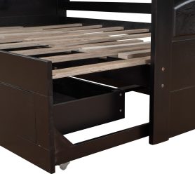 Wooden Extendable Daybed With Trundle Bed And Two Storage Drawers