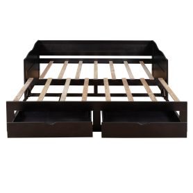 Wooden Extendable Daybed With Trundle Bed And Two Storage Drawers