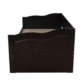 Wooden Extendable Daybed With Trundle Bed And Two Storage Drawers