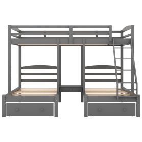 Full Over Twin & Twin Bunk Bed With Drawers, Gray