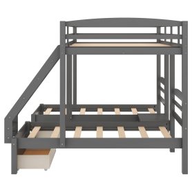 Full Over Twin & Twin Bunk Bed With Drawers, Gray