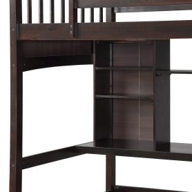 Twin Size Loft Beds With Storage Shelves, Desk And Ladder