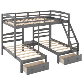 Full Over Twin & Twin Bunk Bed With Drawers, Gray
