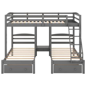 Full Over Twin & Twin Bunk Bed With Drawers, Gray