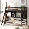 Twin Size Loft Beds With Storage Shelves, Desk And Ladder