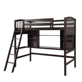 Twin Size Loft Beds With Storage Shelves, Desk And Ladder