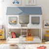 Twin Over Twin Wood Bunk Beds With Roof, Window, Guardrail, Ladder 2 Twin Over Twin Wood Bunk Beds With Roof, Window, Guardrail, Ladder