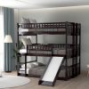 Full-over-full-over-full Triple Bunk Bed With Built-in Ladder And Slide and Guardrails