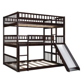 Full over Full over Full Triple Bunk Beds With Built-in Ladder And Slide 22 Full-over-full-over-full Triple Bunk Bed With Built-in Ladder And Slide and Guardrails
