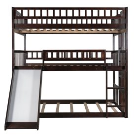 Full over Full over Full Triple Bunk Beds With Built-in Ladder And Slide 21 Full-over-full-over-full Triple Bunk Bed With Built-in Ladder And Slide and Guardrails