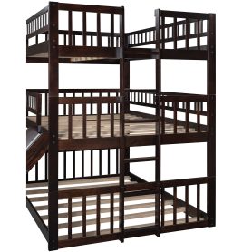 Full over Full over Full Triple Bunk Beds With Built-in Ladder And Slide 24 Full-over-full-over-full Triple Bunk Bed With Built-in Ladder And Slide and Guardrails