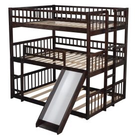 Full over Full over Full Triple Bunk Beds With Built-in Ladder And Slide 23 Full-over-full-over-full Triple Bunk Bed With Built-in Ladder And Slide and Guardrails