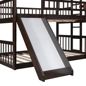 Full over Full over Full Triple Bunk Beds With Built-in Ladder And Slide 25 Full-over-full-over-full Triple Bunk Bed With Built-in Ladder And Slide and Guardrails