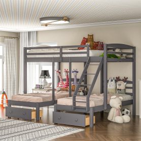 Full Over Twin & Twin Bunk Bed With Drawers, Gray