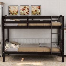 Wood Twin Over Twin Bunk Bed with Ladder