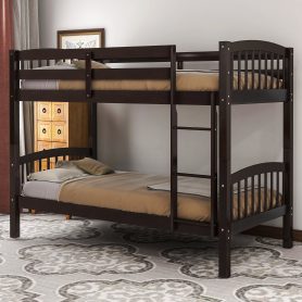 Wood Twin Over Twin Bunk Bed with Ladder