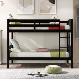 Wood Twin Over Twin Bunk Bed with Ladder