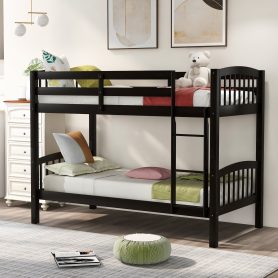 Wood Twin Over Twin Bunk Bed with Ladder