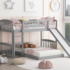 Twin Over Twin Bunk Bed With Slide And Ladder, Floor