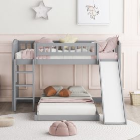 Twin Over Twin Bunk Bed With Slide And Ladder, Floor