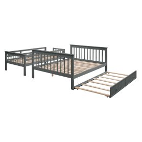 Stairway Twin over Full Bunk Beds With Twin Size Trundle, Storage And Guard Rail