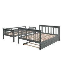 Stairway Twin over Full Bunk Beds With Twin Size Trundle, Storage And Guard Rail