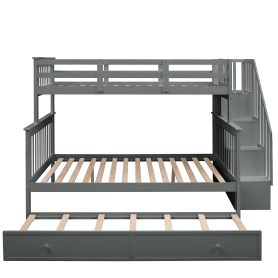 Stairway Twin over Full Bunk Beds With Twin Size Trundle, Storage And Guard Rail