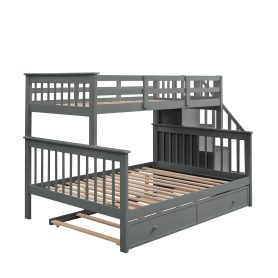 Stairway Twin over Full Bunk Beds With Twin Size Trundle, Storage And Guard Rail