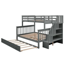 Stairway Twin over Full Bunk Beds With Twin Size Trundle, Storage And Guard Rail