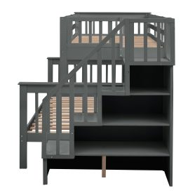 Stairway Twin over Full Bunk Beds With Twin Size Trundle, Storage And Guard Rail