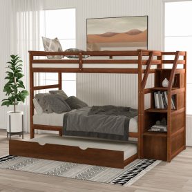 Twin over Twin Bunk Bed With Twin Trundle And 3 Storage Stairs