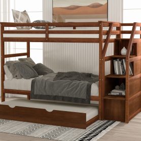 Twin over Twin Bunk Bed With Twin Trundle And 3 Storage Stairs