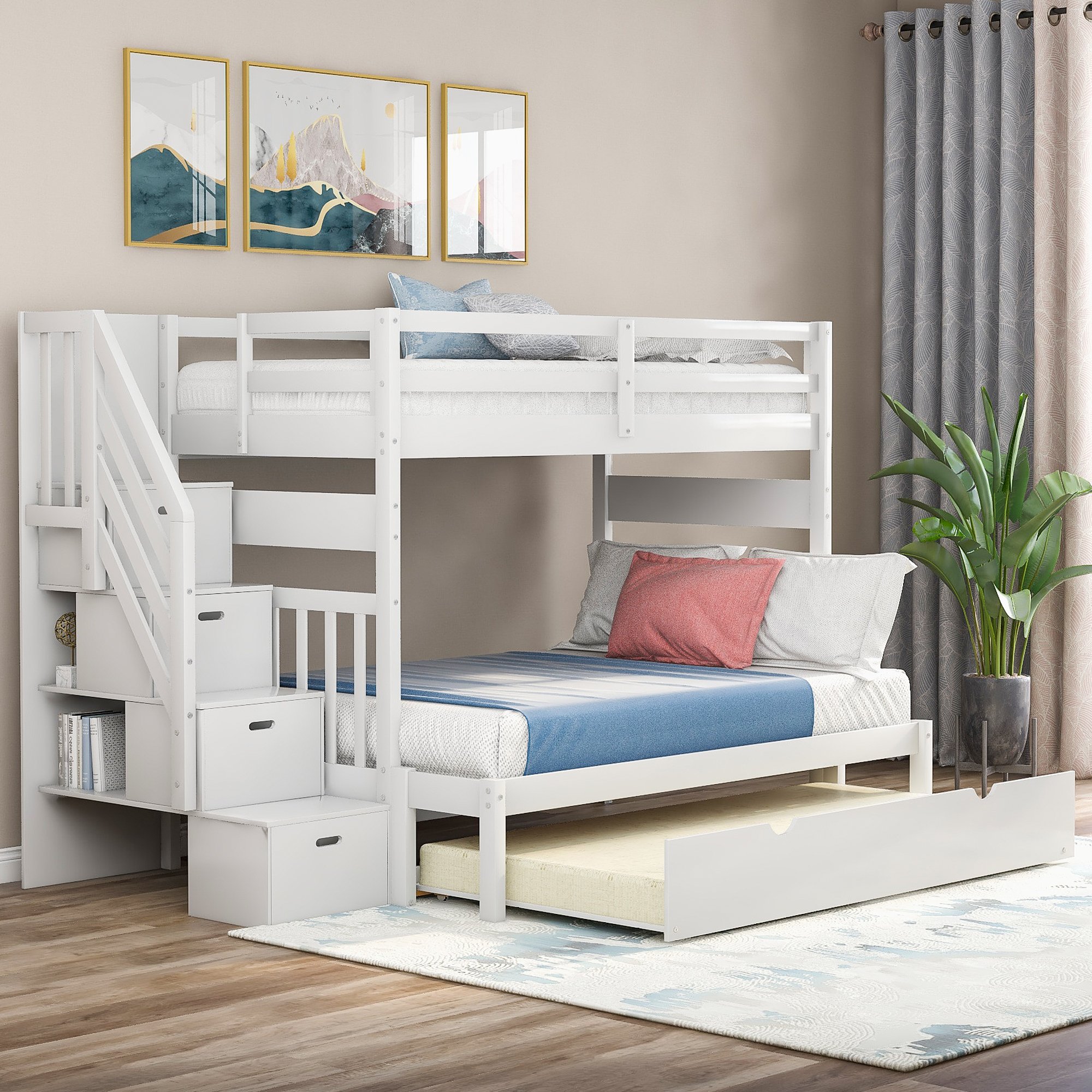 Twin Over Twin/Full Bunk Beds With Twin Size Trundle