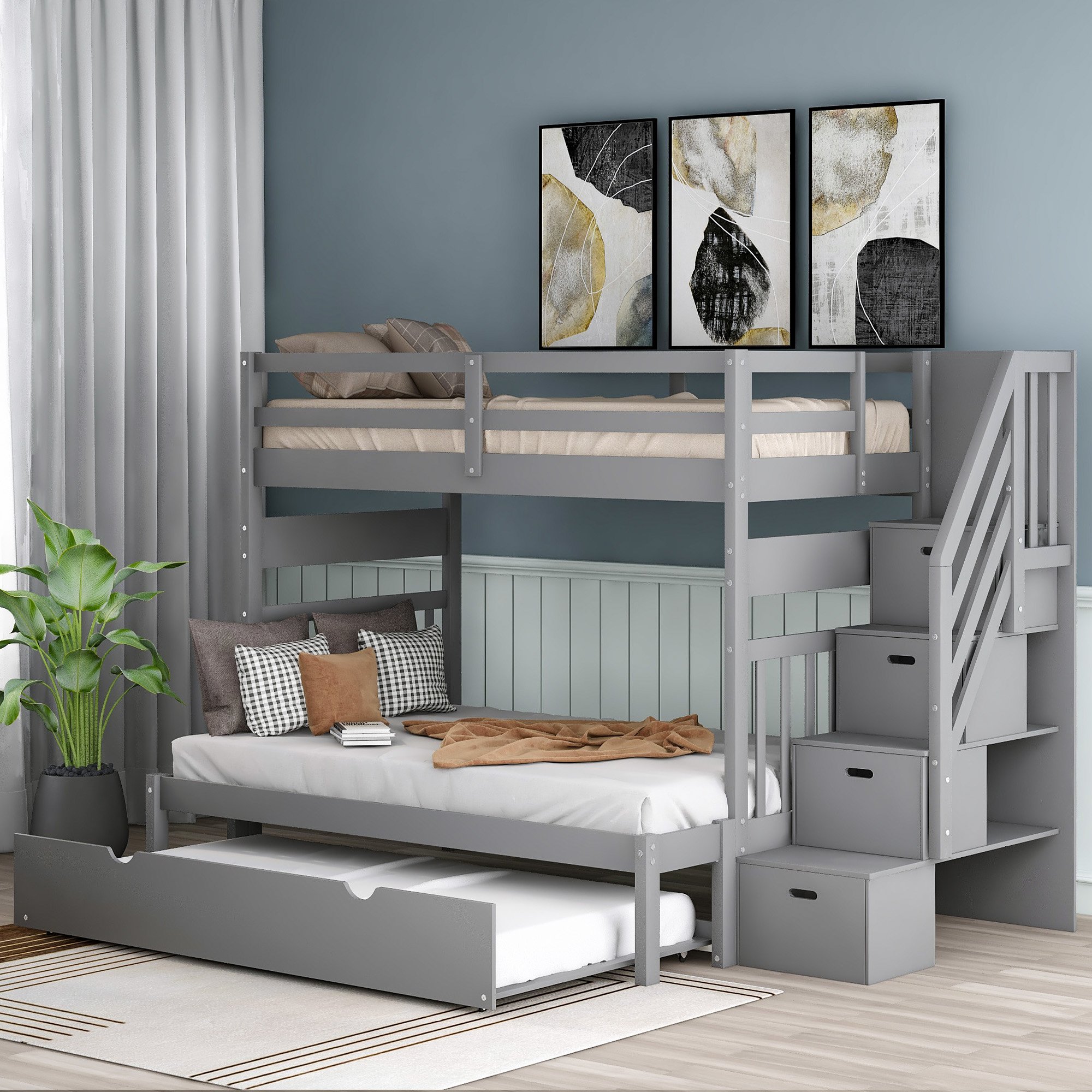 Twin Over Twin/Full Bunk Beds With Twin Size Trundle