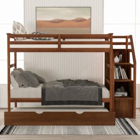 Twin over Twin Bunk Bed With Twin Trundle And 3 Storage Stairs