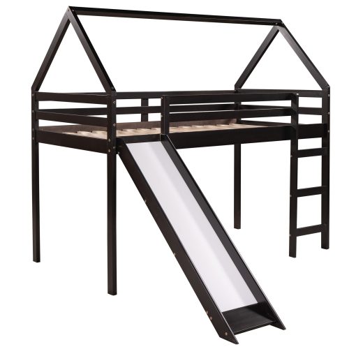 Twin Size Loft Bed With Slide, House Shape
