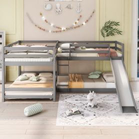 Full And Twin Size L-Shaped Bunk Bed With Slide And Short Ladder 17 Full And Twin Size L-Shaped Bunk Bed With Slide And Short Ladder