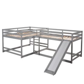 Full And Twin Size L-Shaped Bunk Bed With Slide And Short Ladder 22 Full And Twin Size L-Shaped Bunk Bed With Slide And Short Ladder