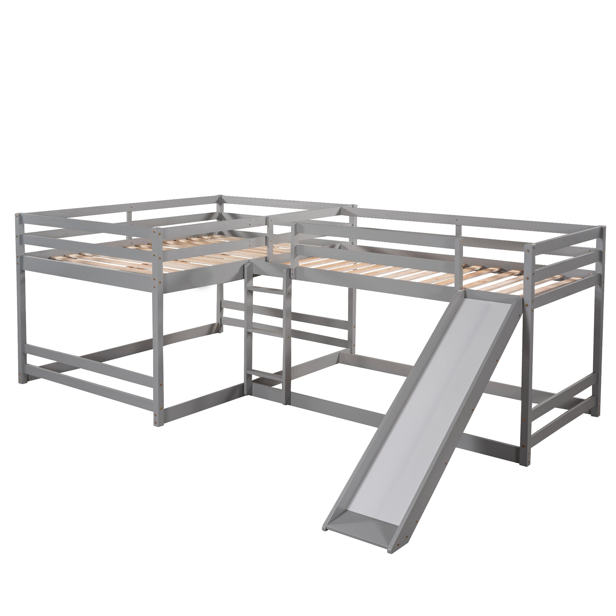 Full And Twin Size L-Shaped Bunk Bed With Slide And Short Ladder 10 Full And Twin Size L-Shaped Bunk Bed With Slide And Short Ladder