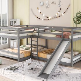 Full And Twin Size L-Shaped Bunk Bed With Slide And Short Ladder 18 Full And Twin Size L-Shaped Bunk Bed With Slide And Short Ladder