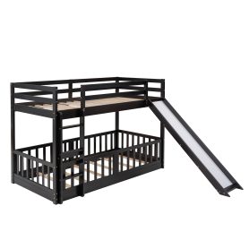 Wooden Twin Over Twin Bunk Bed With Slide And Ladder