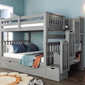 Full Over Full Bunk Beds With Shelves And 6 Storage Drawers