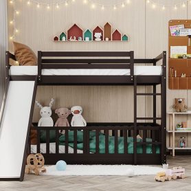 Wooden Twin Over Twin Bunk Bed With Slide And Ladder